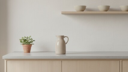 Clean modern interior with minimalist decor featuring natural elements and a serene ambiance