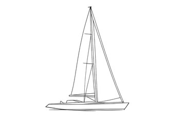 Line drawing of a sailboat on transparent background, vector graphic.