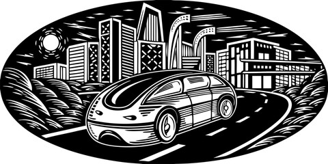 Futuristic Autonomous Drive through Neon Cityscape © Isabella