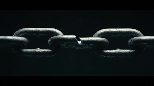 Broken Link A metallic chain floating, with one link snapping open in slow motion 4k video