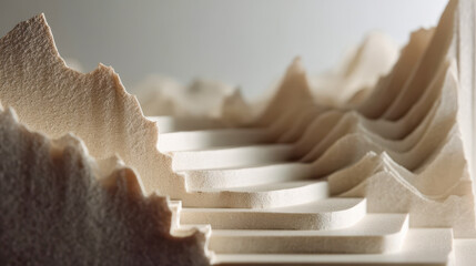 Abstract layered paper shapes with soft shadows in neutral tones, minimalist modern background texture