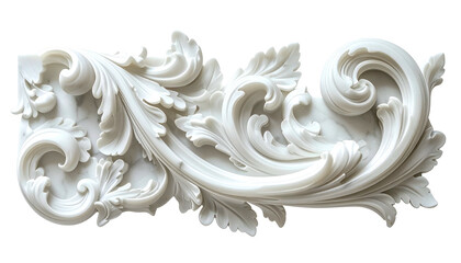 Intricate white marble floral scrollwork carving with delicate details