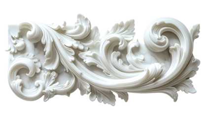 Intricate white marble floral scrollwork carving with delicate details
