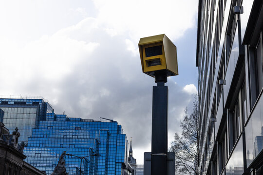 Speed camera monitoring city traffic and enforcing road safety
