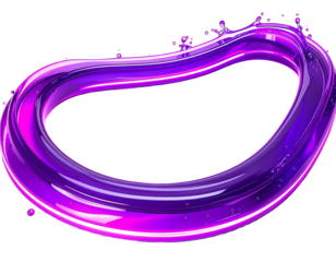 Abstract 3D purple loop with glossy finish and fluid droplets