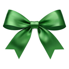 Realistic green satin ribbon bow isolated on white background gift decoration for packaging labels invitations branding and promotions