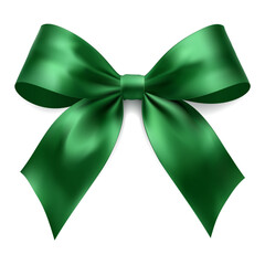 Realistic green satin ribbon bow isolated on white background gift decoration for packaging labels invitations and sale designs