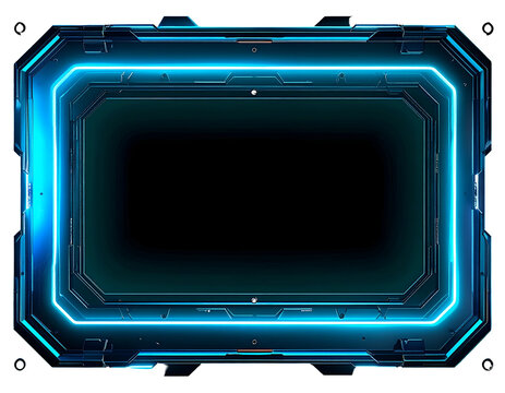 Futuristic rectangular neon frame, with inner darkened void