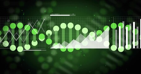 Animating graphs and charts for data analysis over green background - Powered by Adobe