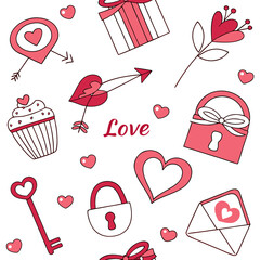 seamless pattern Cute valentine's day love hearts and romantic elements seamless pattern background