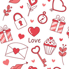 seamless pattern Cute valentine's day love hearts and romantic elements seamless pattern background