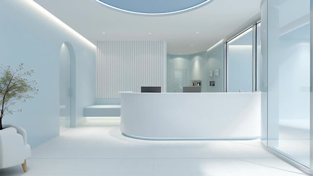 Renal specialist clinic interior, modern nephrology clinic environment, clean medical design, soft natural lighting, minimal furniture, white and light blue color palette, professional healthcare 