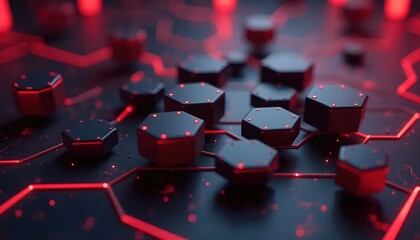 Futuristic Abstract 3D Hexagon Background With Red Neon Lines