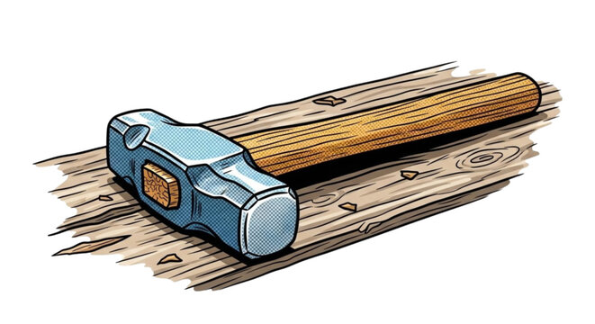 Hammer lying on wooden surface with rustic texture  