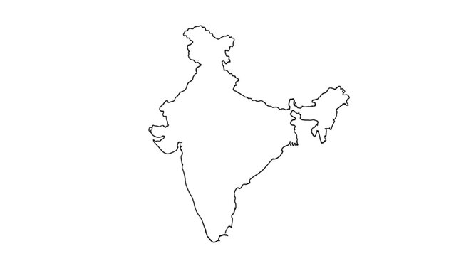 Outline map silhouette of India on white background  