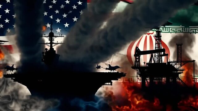 us and iran military conflict with aircraft carrier and jets