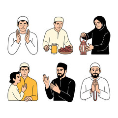 Harmony in Devotion: Six figures embody the essence of faith and cultural tradition, in serene moments of reflection and acts of community.