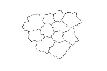 Detailed map with regions and a transparent background for presentation.