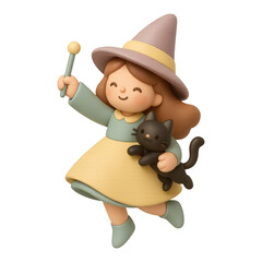 Fototapeta premium PNG Cute witch with black cat