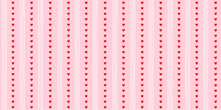 Small hearts hand drawn vintage pattern. Cute small hearts and wavy stripes girly print