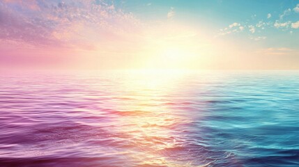Obraz premium Vast Ocean Reflecting Soft Pastel Sunset and Sunrise Hues Over Calm Water