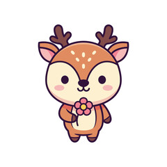 Adorable Cartoon Deer Holding Flowers Illustration