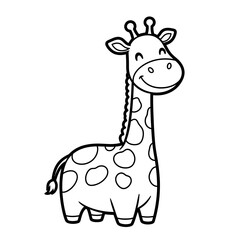 Fototapeta premium Cute cartoon giraffe illustration, black and white, outline drawing