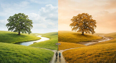 Climate Contrast Landscape Illustrating Global Weather Change