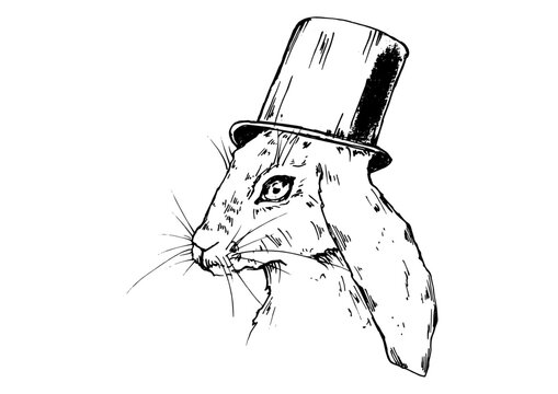 hand drawn vector illustration of a rebbit in a cap