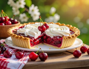 Delicious Homemade Cherry Pie with Whipped Cream