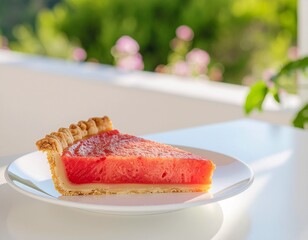 Delicious slice of watermelon pie on a white plate