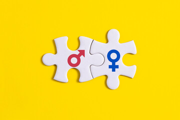 puzzle pieces with male and female symbols