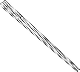 Two wooden bamboo chopsticks. Traditional Asian utensils. Japanese, Korean, Chinese eating tool. Vector illustration in hand drawn sketch doodle style. Line art isolated on white for coloring book