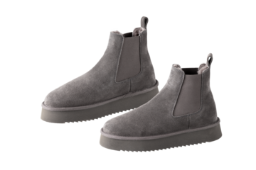 Trendy fashionable winter brown chelsea suede leather woomen pair boots isolated on white