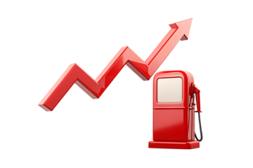 Red gas pump with rising arrow graph on white background isolated on a transparent background