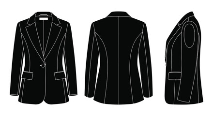 technical drawing of a black jacket with white lines silhouette high quality professional detailed modern elegant