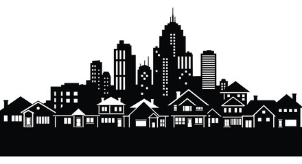 Fototapeta premium city skyline with buildings and houses in silhouette high quality professional detailed modern elegant stylish clean