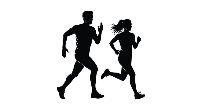 a man and woman running side by side in a black silhouette high quality professional detailed