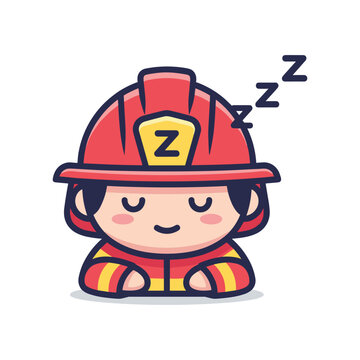 Sleeping Firefighter Cartoon Character