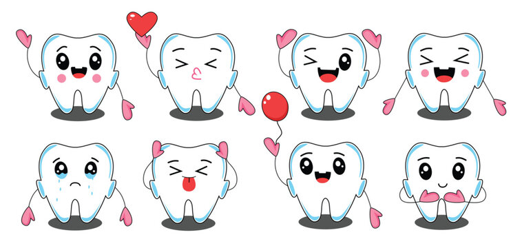 white tooth illustration icon vector graphics kawaii 