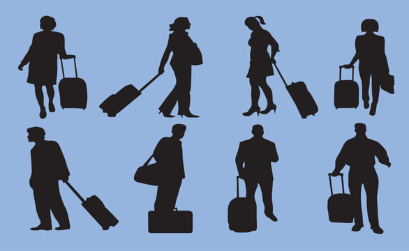 woman and man traveling silhouette vectors 