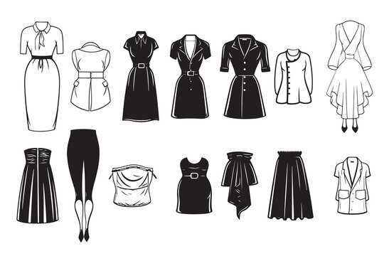 women clothing set sketch hand drawn in doodle style vector