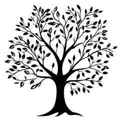 Fototapeta premium Hand drawn silhouette illustration of a tree depicting natural growth for environmental designs