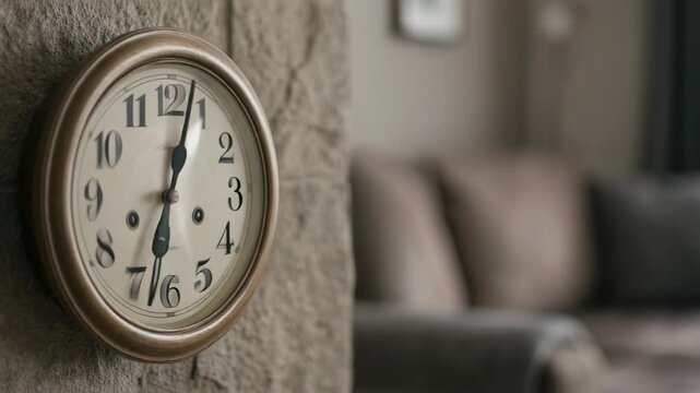 Vintage wall clock in a cozy living room setting, perfect for home decor inspiration.
