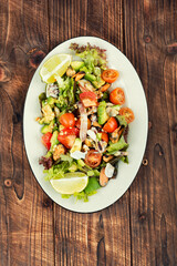 Seafood salad with fresh greens