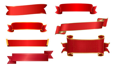 Red ribbons and scrolls isolated on transparent background