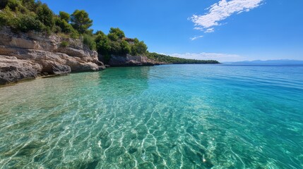 Fototapeta premium Tranquil seascape mediterranean coast landscape photography serene environment panoramic view nature's beauty