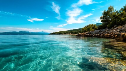 Obraz premium Tranquil seascape coastal paradise serene nature photography crystal clear waters aerial view relaxation concept for seo impact