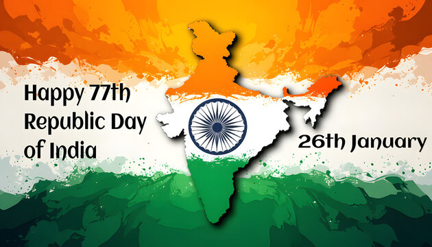 Happy 77th republic day of india celebration illustration background.