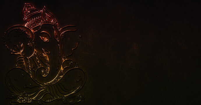 Lord Ganesha 3D gradient metallic illustration on dark background for religious celebrations and wallpaper